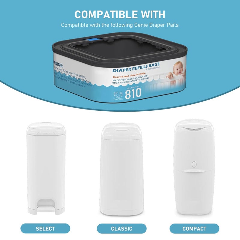 Fununcat Jumbo Square Refills Disposal Bags Refill Compatible with Diaper Genie Classic, Compact and Select Pails, Hold Up to 810 Newborn-Sized Diapers Per Refill, Baby Powder Scent, 5 Packs - Image 3
